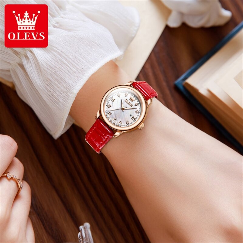 OLEVS 9981 nowy kwarc damski zegarek elegancki skórzany pasek wykwintny diament wodoodporny tarcza wysokiej jakości moda damski zegarek
