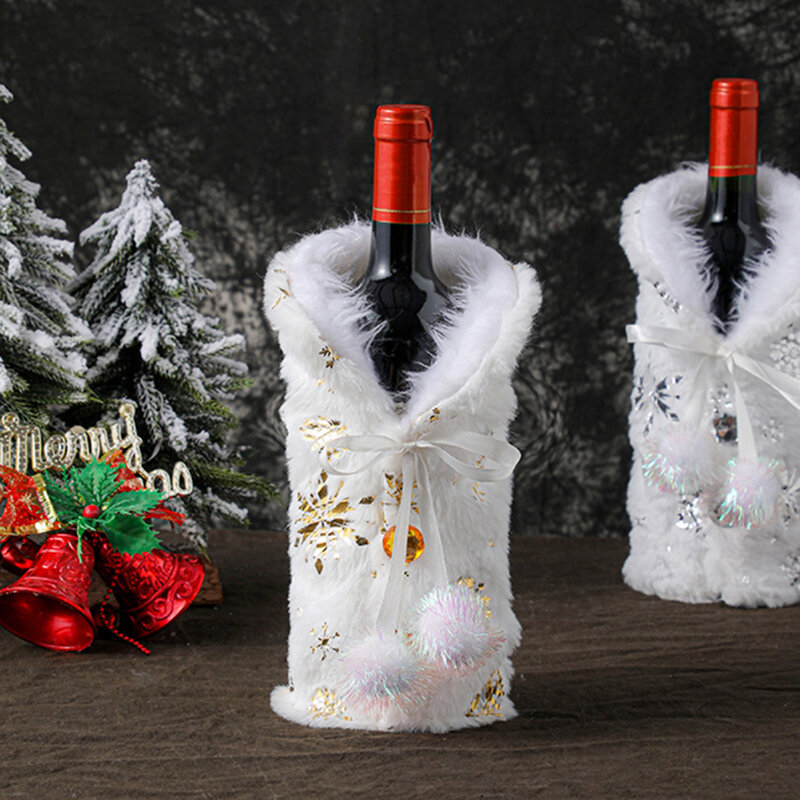 Fundas navideñas para botellas de vino tinto, bolsa de tela de felpa, decoración navideña para el hogar, Papá Noel, champán, 1 unidad