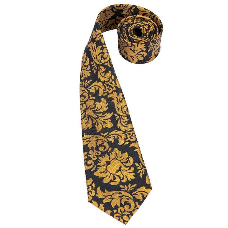 Gold Grey Floral 2023 New Elegant Men's Ties Hanky Cufflinks Silk Neckties For Men Wedding Party Business Fashion Brand Hi-Tie