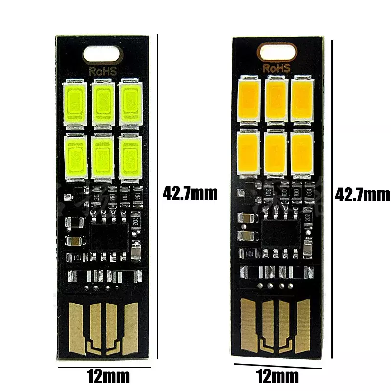 USB Thẻ Cảm Ứng Điều Khiển 2 Mặt Cắm Trại Đêm Light 6 LED Móc KHóa Đèn Ngủ 1W 5V cảm Ứng Mờ Bỏ Túi Ánh Sáng