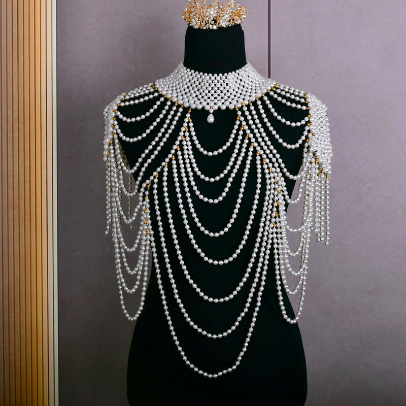 Perle da sposa collana con maniche staccabili mantello con perline donna catena per il corpo coperta da sposa accessori donna con spalle scoperte Bolero VG66