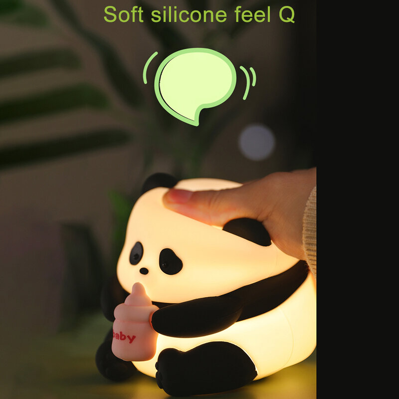 Lámpara de dormir de dibujos animados de Panda, luz nocturna de Color cálido, 3 Ajustes de brillo, temporizador, portátil, recargable por USB