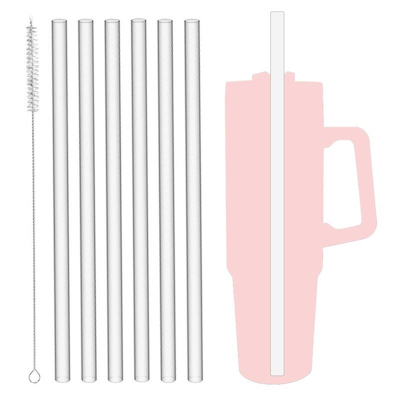 6 pack Replacement Straws for Stanley 40oz Adventure Quencher Travel Tumbler, Reusable Plastic Straws with Cleaning Brush