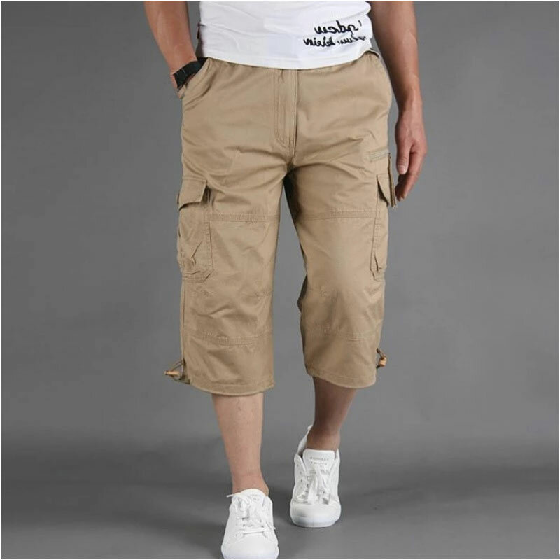 2024 Summer Men's Casual Cotton Cargo Shorts Long Length Multi Pocket Capri Pants Male Military Camouflage Short Size M-5XL