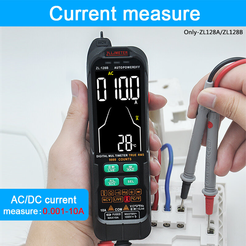 ใหม่มัลติมิเตอร์แบบดิจิทัลสมาร์ท AC DC 1000V 10A Tester Meter 9999 True RMS Capacitance Ohm Diode อุณหภูมิ NCV Hz DMM live Wire Tester