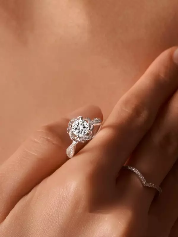 Mencheese Fanxuan Rose Fonte Anel de diamante, prata esterlina, 1-2 quilates, anel de casamento proposta, novo