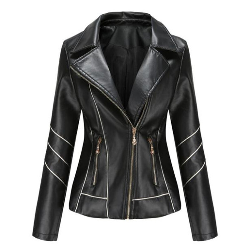 2024 Autumn Women Faux Leather Jacket Gothic Black Moto Zippers Long Sleeve Goth Female Pu Jackets Windproof Lapel Coats