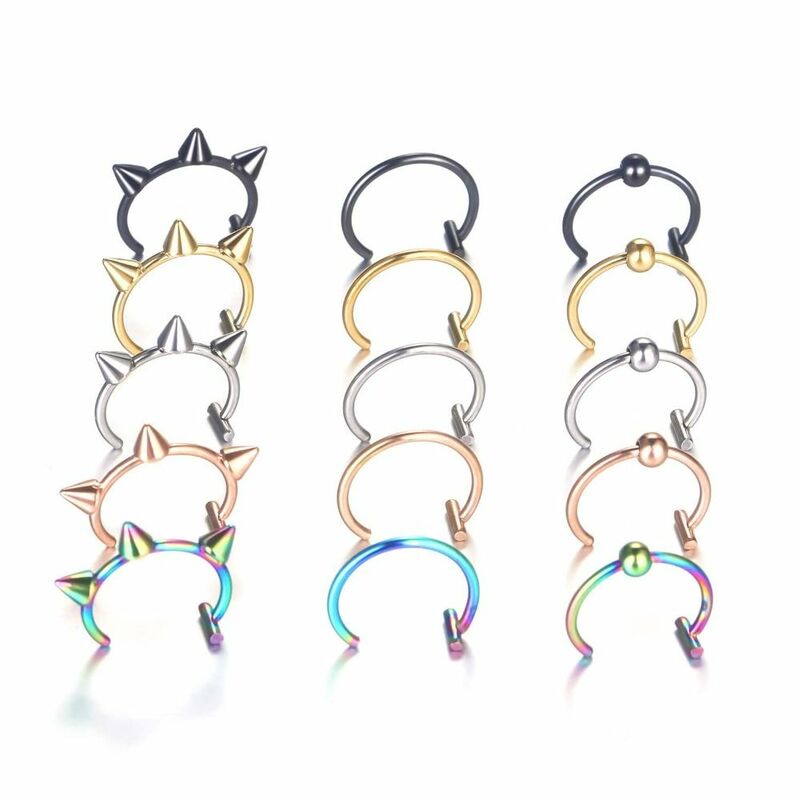 1PC Stainless Steel Fake Nose Ring Cool Hip Hop Non-Pierced Hoop Septum Rings C Clip Lip Ring
