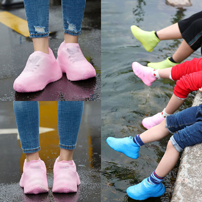 รองเท้าบูตลุยฝนกลางแจ้งที่หุ้มรองเท้ากันฝนกันน้ำนำกลับมาใช้ได้รองเท้าใส่เดินถุงหุ้มรองเท้า1คู่