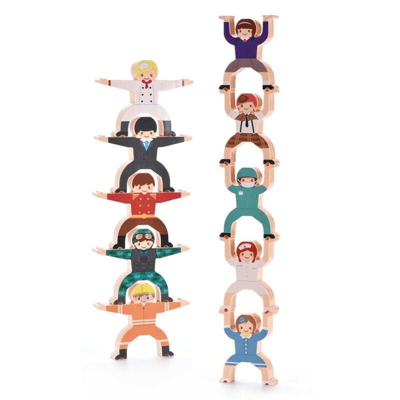 ชุดของเล่นบล็อกวางซ้อนเพื่อการศึกษาสำหรับเด็กวัยหัดเดินบล็อกตัวต่อ permainan susun ตัวละครไม้สำหรับเด็กวัยหัดเดิน