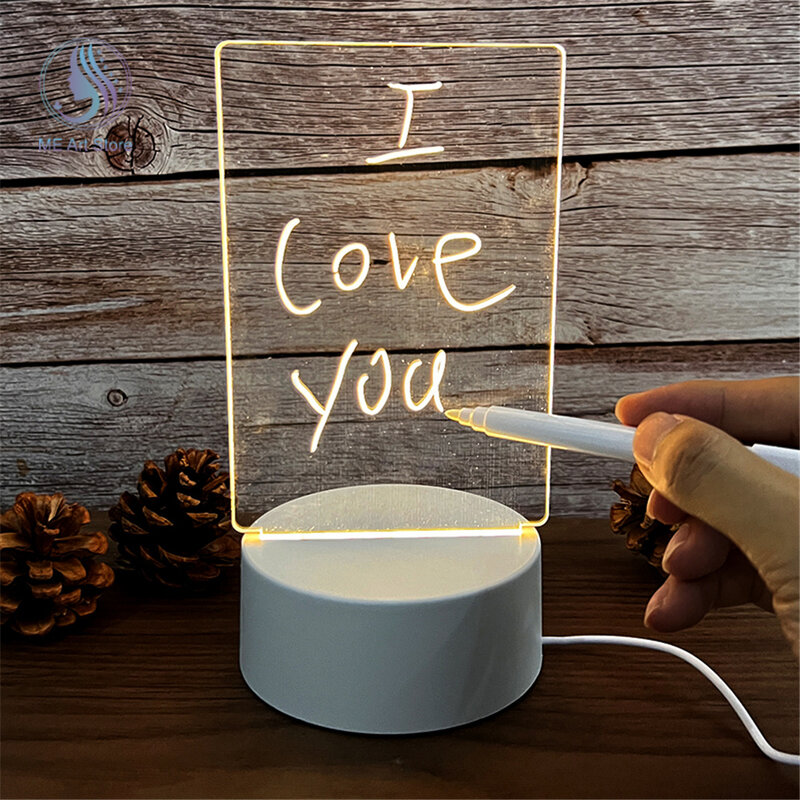 LED Night Light Note Board Message Board With Pen USB Power Decor Night Lamp Gift For Children Girlfriend Decorative Night Lamp