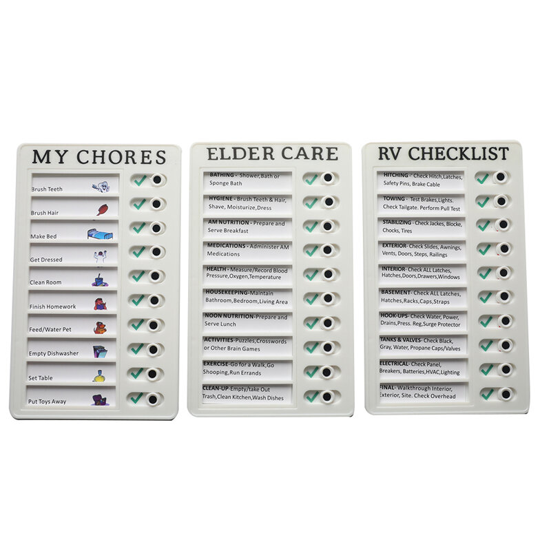 Memo Plastic Board Chore Chart Reusable RV Checklist,My Chores ,Elder Care Checklist Daily Planner Responsibility & Behavior