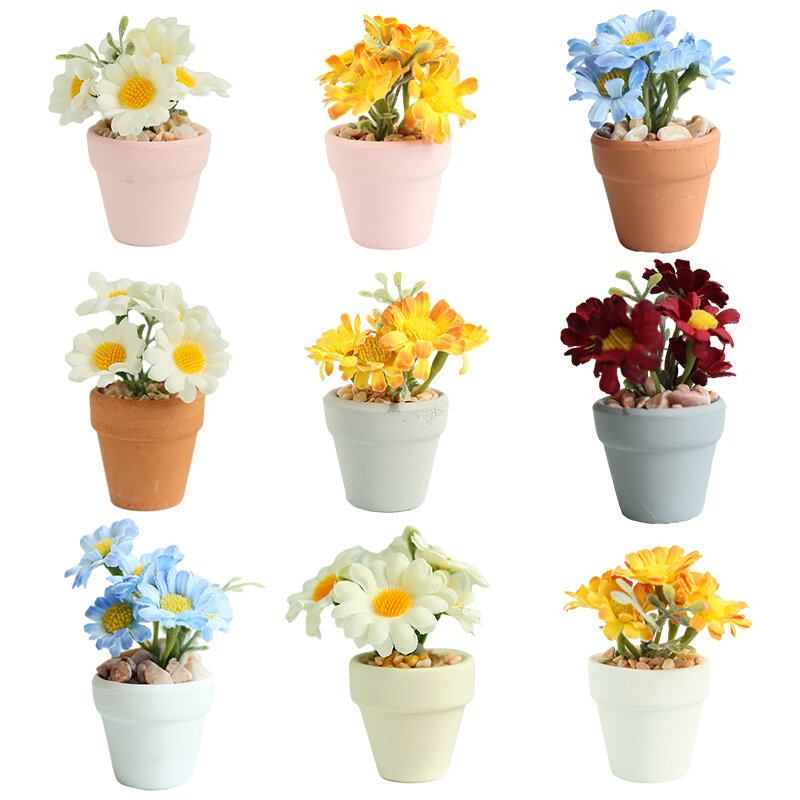 Daisy miniatura vaso de planta, vaso de flores, jardim bonsai, casa modelo, decoração brinquedo, casa acessórios, novo, 1:6, 1:8