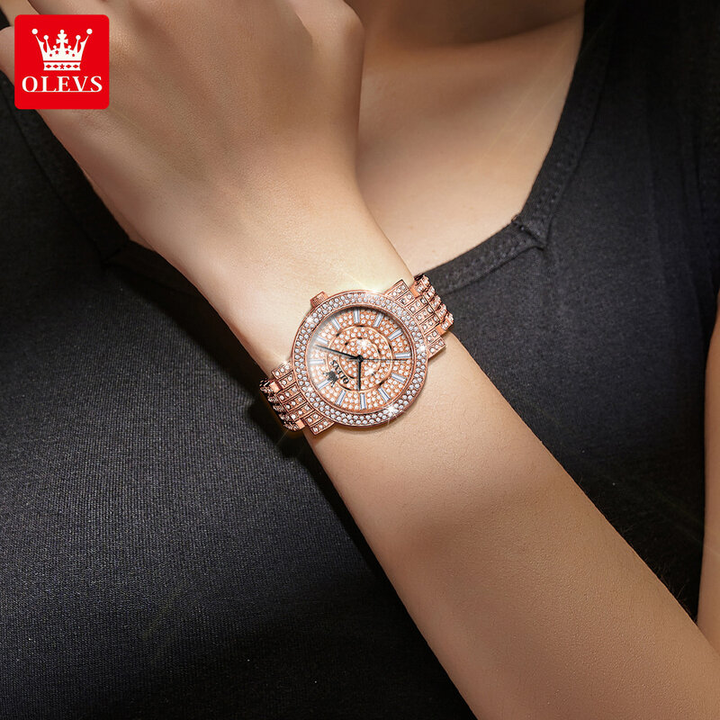 OLEVS Relógio de diamante feminino, aço inoxidável impermeável, relógio de pulso de quartzo original para senhoras, 9904, novo, 2024