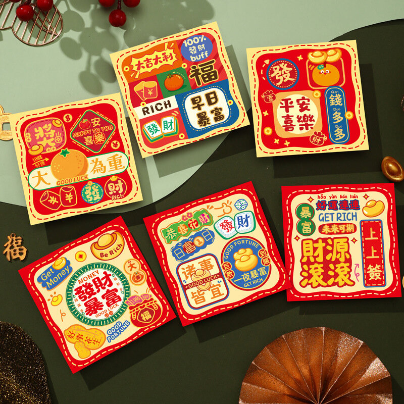 6-częściowa koperta chińskiego nowego roku Szczęśliwa kieszeń na pieniądze Dragon Year Cartoon Koperta Wiosenny Festiwal Akcesorium Czerwona koperta Szczęśliwa torba na pieniądze