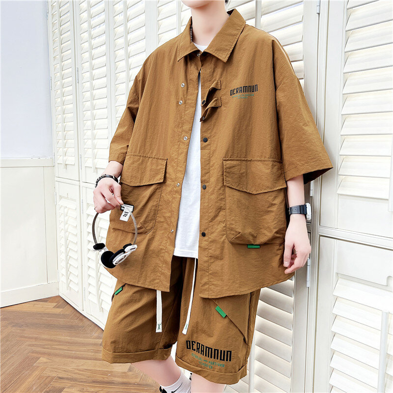 Conjunto de camisa e shorts de manga curta masculino, conjunto streetwear, tamanho grande, M-4XL, novo estilo, verão, 2 peças, 2022