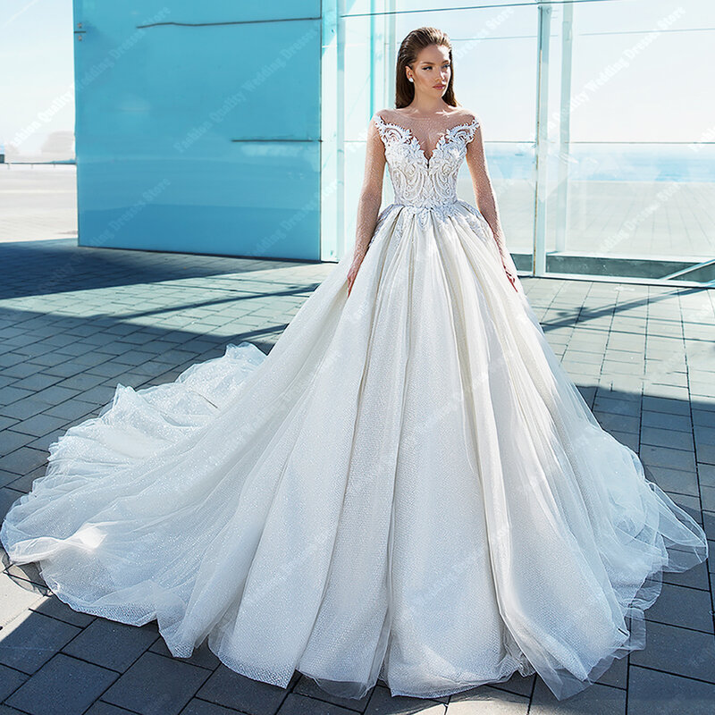 Ivory Tulle Wedding Dress Bright Color A-Line Bridal Princess Gown New Custom Made Deep V Mopping Length Women Vestidos De Noche