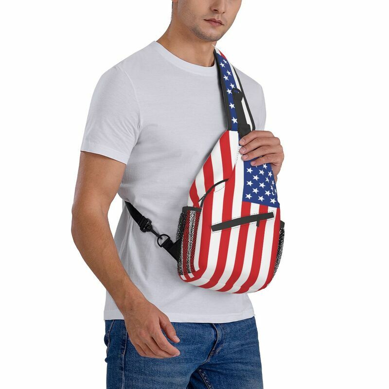 Mochila cruzada con bandera americana de EE. UU. Para hombre, bandolera de pecho personalizada con estrellas de los Estados Unidos, bolso de hombro para ciclismo, Camping, mochila de día