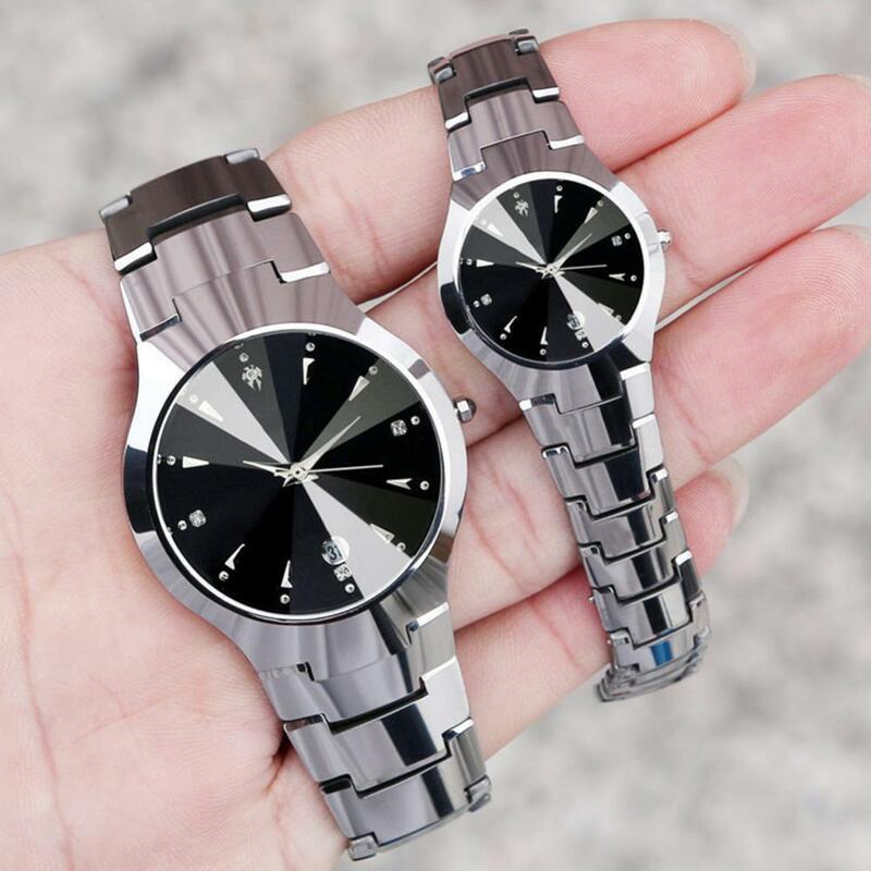 Casual Couple Round Dial Calendar Alloy Linked Strap Analog Quartz Wrist Watch fashion classic for men women Stainless Steel Ban