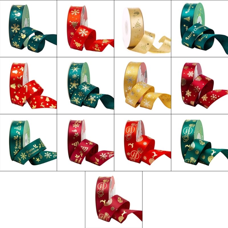 25 야드 크리스마스 리본 금박 눈송이 패턴 여러 가지 빛깔의 쉬머 활 DIY 공예 파티 장식 선물 포장