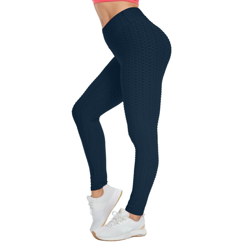 Celana Yoga wanita, legging wanita pinggang tinggi Jacquard Seersucker Yoga, Legging olahraga, celana kebugaran elastis