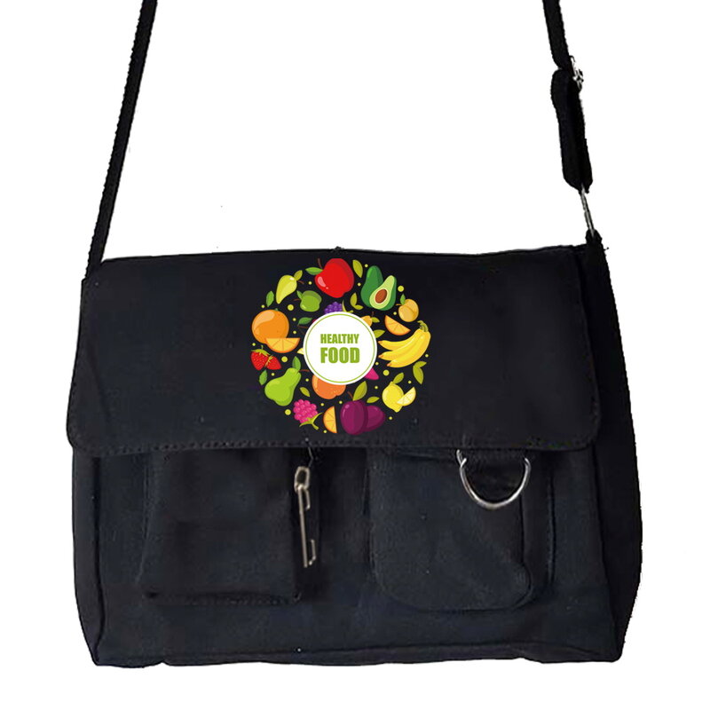 Fashion Women Canvas Shoulder Bags Youth Casual Ladies Large Capacity Crossbody Bag Food Print Handbags Messenger Bag for Women