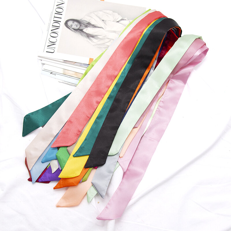 여성용 좁은 긴 스카프, 단색 쉬폰 레드 타이, 블랙 백, 리본 머리띠, 초커 스트리머, 레이디 액세서리, 30 색, 100x4cm
