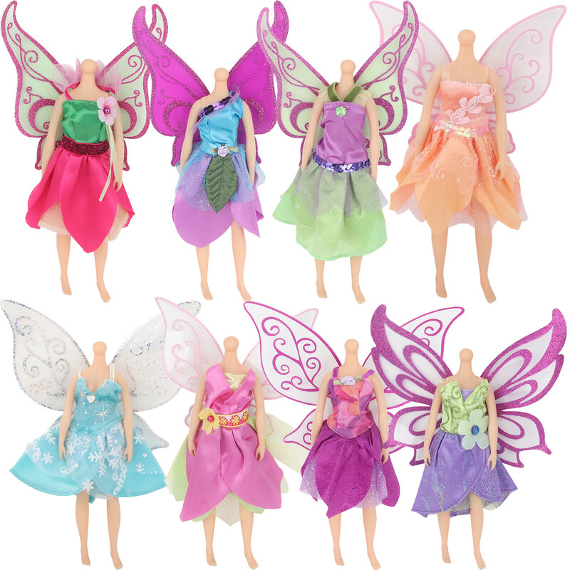 女の子のためのさまざまなモデルの人形の服,新しい翼のある人形の服,裸の背中と花,モデル1/8