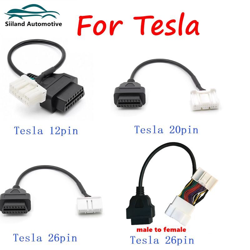 Kabel diagnostik untuk Tesla OBD2, 26Pin 20pin 12pin, konektor 12pin ke OBDII 16Pin adaptor untuk Tesla Model S Model X Model 3 Model Y