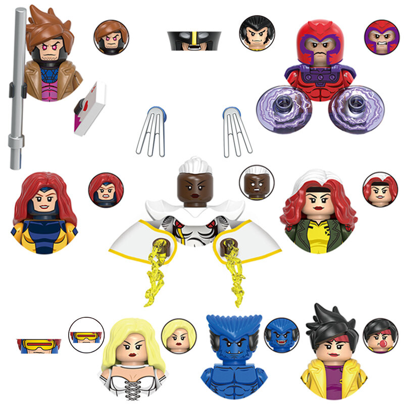 The White Queen Magneto Gambit Beast Jubilee Phoenix Storm Cyclops Rogue Wolverine Model Blocks MOC Bricks Set Gifts Toys G0166
