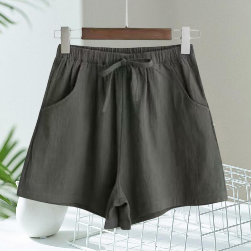 Shorts de linho de algodão feminino, monocromático, cintura alta, preto, plus size, casual, calça curta básica, moda verão