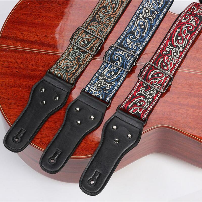 Conjunto de cinta de guitarra 1 conjunto resistente ao desgaste bordado náilon retro flor decoração guitarra elétrica cinta uso da guitarra