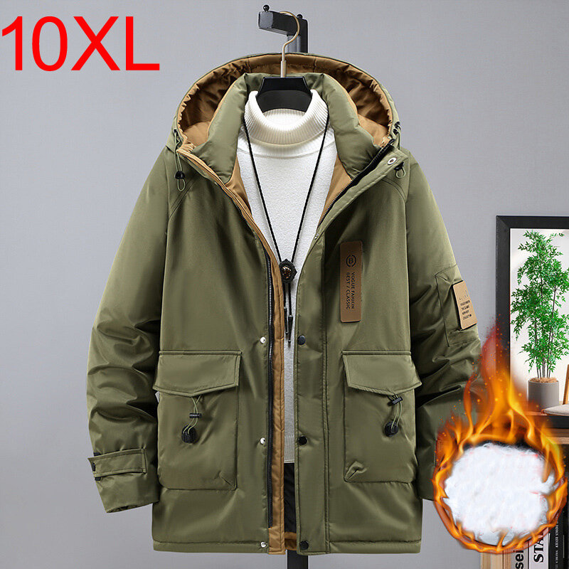 Plus Size Medium Long Loose Cotton Coat For Men Winter New Trend Casual Work Wear Cold Resistant With Hat 160kg 10xl 9XL