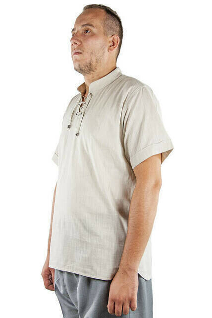 Iqrah tripulação pescoço casual corte manga curta camisa de linho-creme