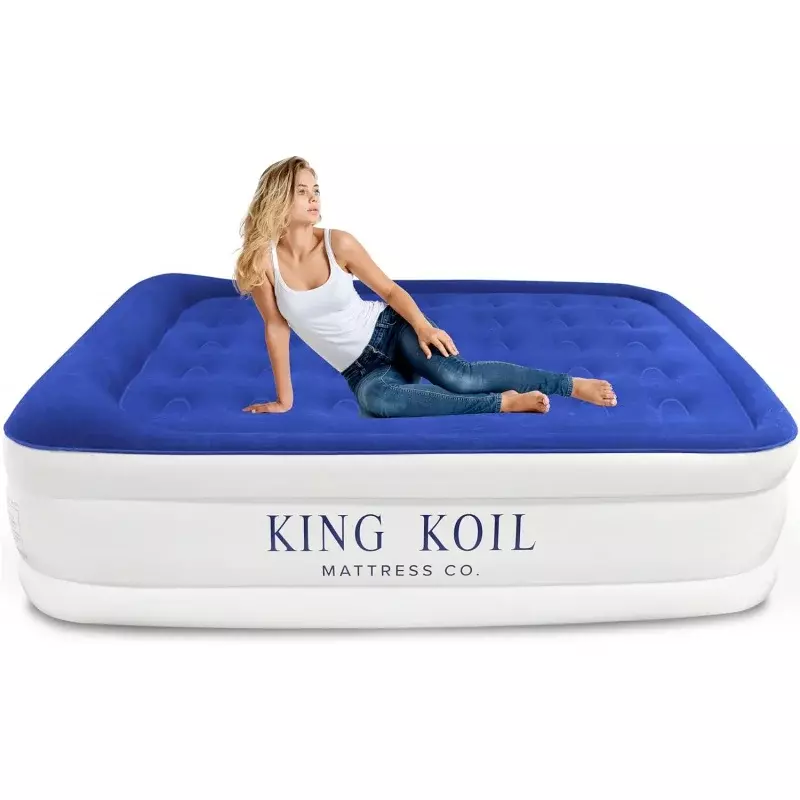King Koil-colchón de aire de felpa con bomba de alta velocidad incorporada, almohada superior de lujo, Queen, lo mejor para el hogar, Camping, invitados, tamaño Queen de 20"