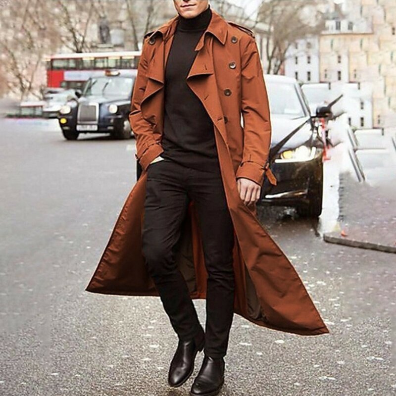 Gabardina de manga larga para hombre, chaqueta elegante con bolsillo, abrigo largo de lana, abrigo delgado para invierno