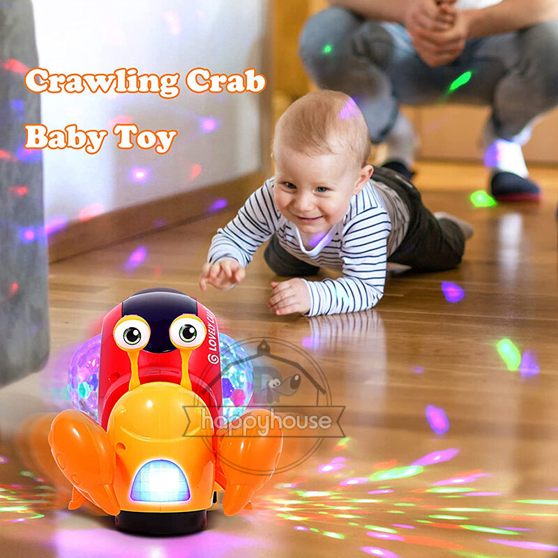 Brinquedo de caranguejo rastejando com música e LED Light Up, brinquedos musicais interativos para bebê, dança rastejando, criança em movimento, 0 a 12