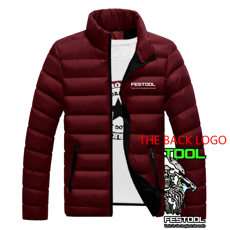 Festool-Casaco de neve de gola alta masculino com zíper, jaqueta de algodão acolchoada, casaco quente acolchoado, de alta qualidade, novo, outono e inverno, 2023
