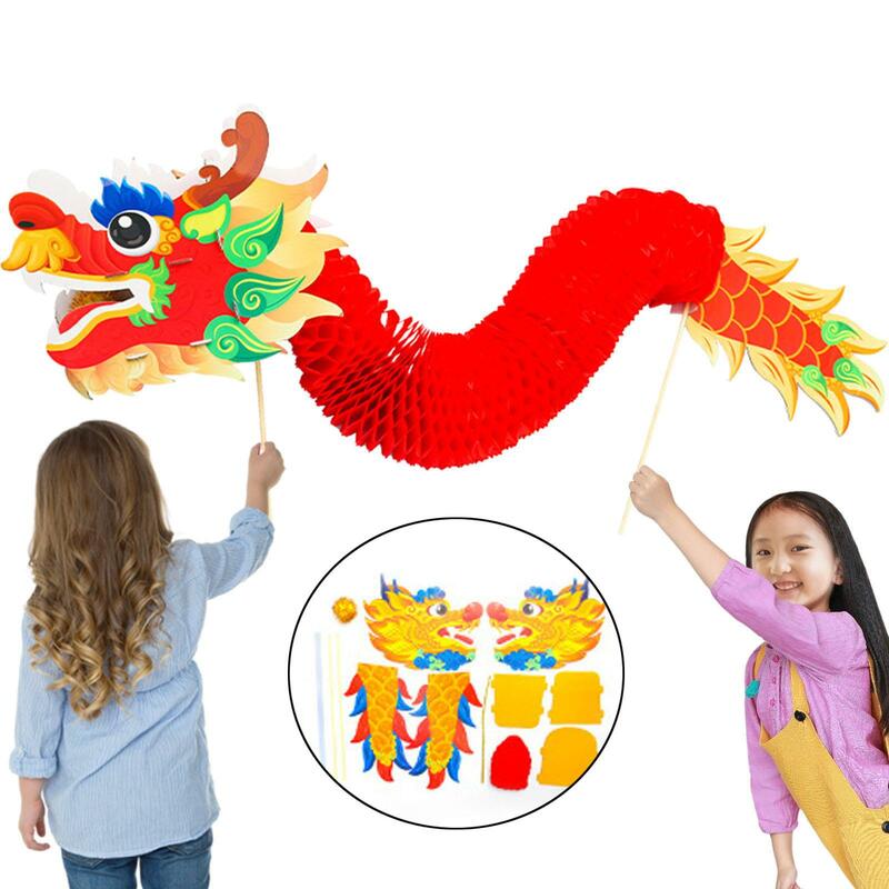 Chinese Paper Dragon, Chinese New Year Dragon Garland Puppet Set, Folded Tissue Crafts Toys for Dragon Boat Festival