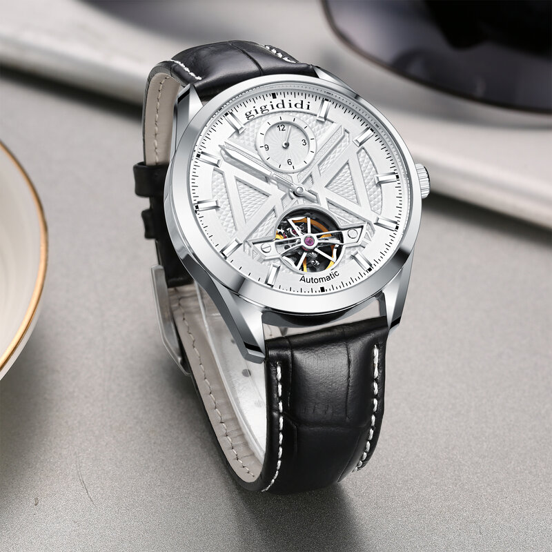 Jam tangan mekanis bisnis pria Seagull ST25 Flywheel tali kulit jam tangan bercahaya tahan air relogio masculino GF25101