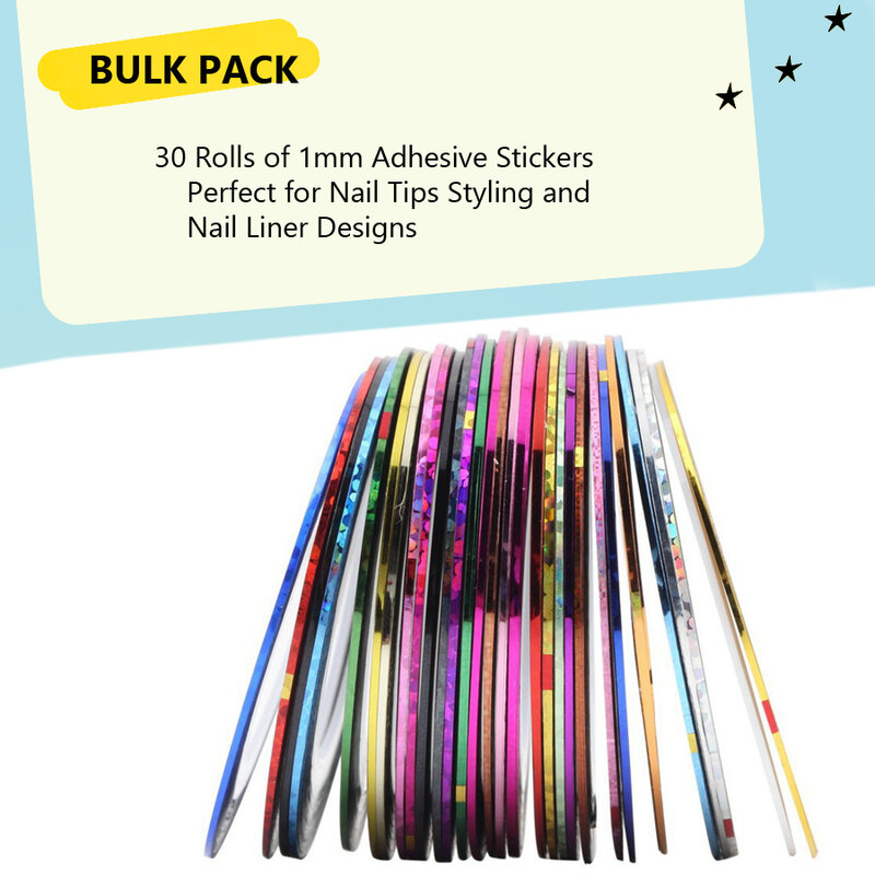 30 pezzi Multicolor Nail Art Striping Tape Line Stickers, decalcomanie per decorazioni per unghie