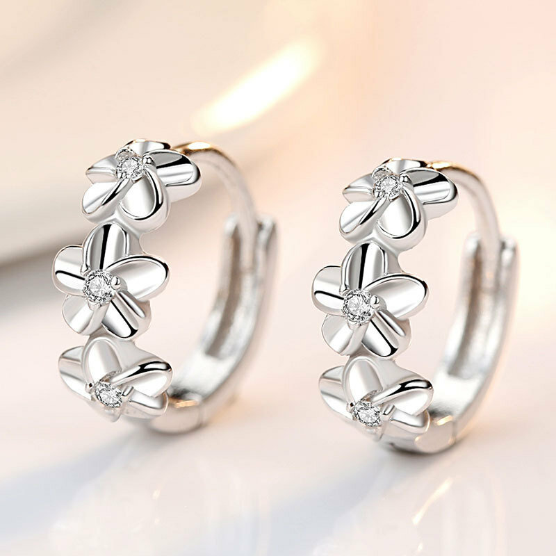 Najlepsza sprzedaż 925 szterling srebrna igła kolczyki dla kobiet moda ślubna wysokiej wysokiej jakości biżuteria kryształowy kwiat cyrkonii śliczny sztyft