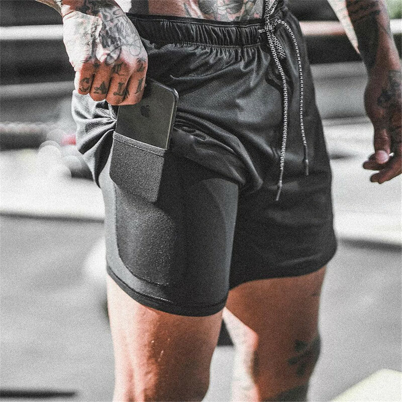 2023 Men Running Shorts Summer Sportswear Double-deck Short Pant 2 In 1 Training Workout Clothing Male Gym Fitness Sport Shorts
