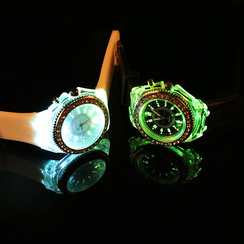 LED 라이트 플래시 발광 시계, 남녀공용 실리콘 손목 시계, 패션 라인석 시계, 어린이 Relogio Saati