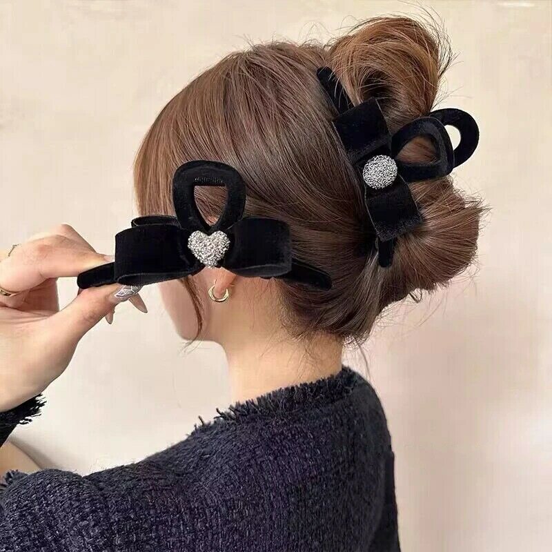 Französisch schwarz Samt Bogen Haar Krallen Vintage Perle Haar packt große Haars pangen Haarnadeln für Frauen Party Kopf bedeckung Haarschmuck