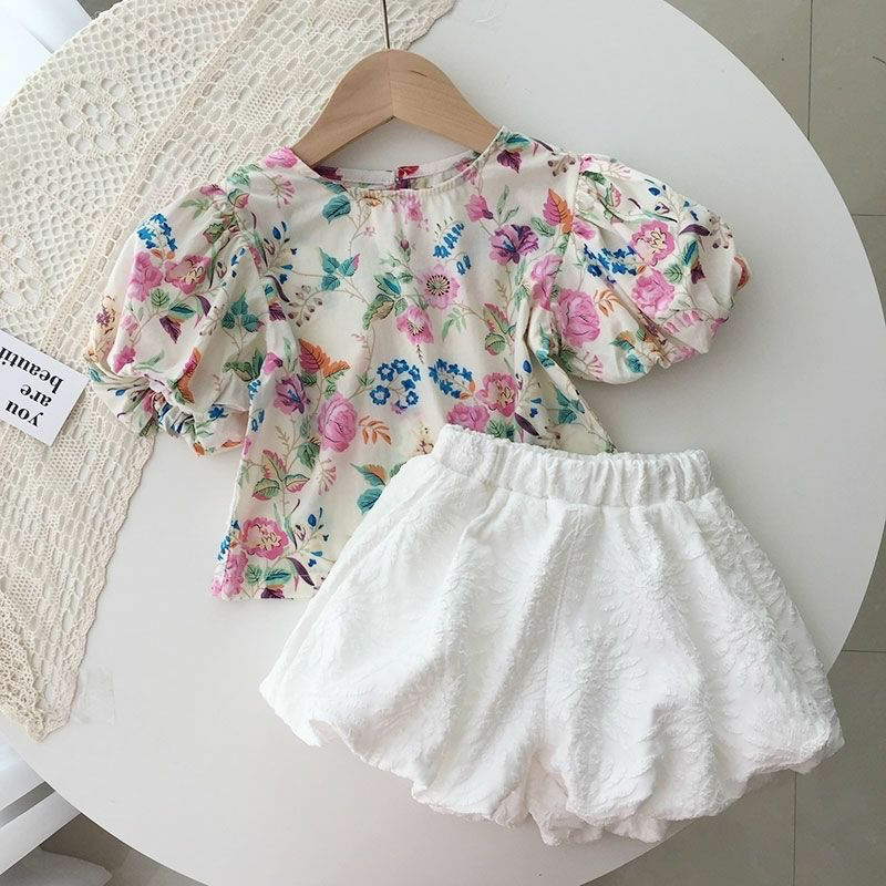 Girls Summer Clothes Suit New Girls Baby Floral Short-sleeved Top Shorts Suit Children's Shorts Suit Kids Clothes Set For Girl