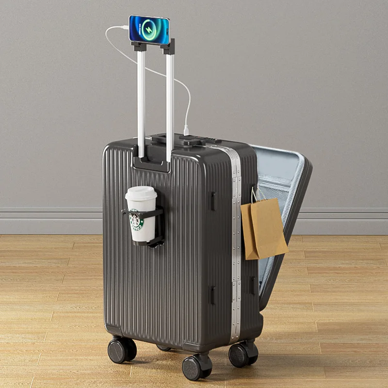 Чемодан для путешествий, сумка для ноутбука с передним отверстием, USB-держатель для чашки, багажная кабина, ручная сумка, чемоданы на колесах 18/20/26/28 дюймов