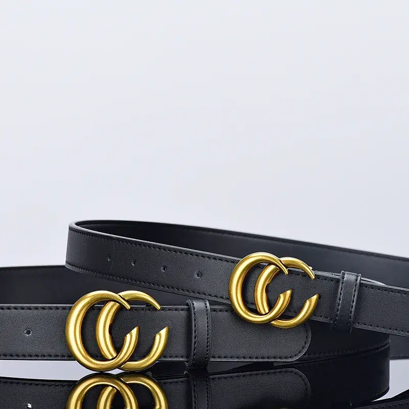 New Double-sided Leather Belt for Men GG Fashion Tie-in Smooth Buckle Belt for Young Students Internet Red Douyin CC Buckle Belt