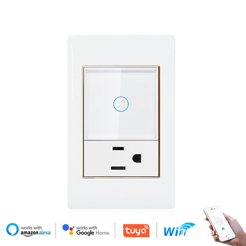 VISWE-Comutador Tuya Smart WiFi, Sensor de Toque, Painel Plástico com Borda Dourada, Tomada Padrão EUA, Eletrodoméstico, 118*72mm