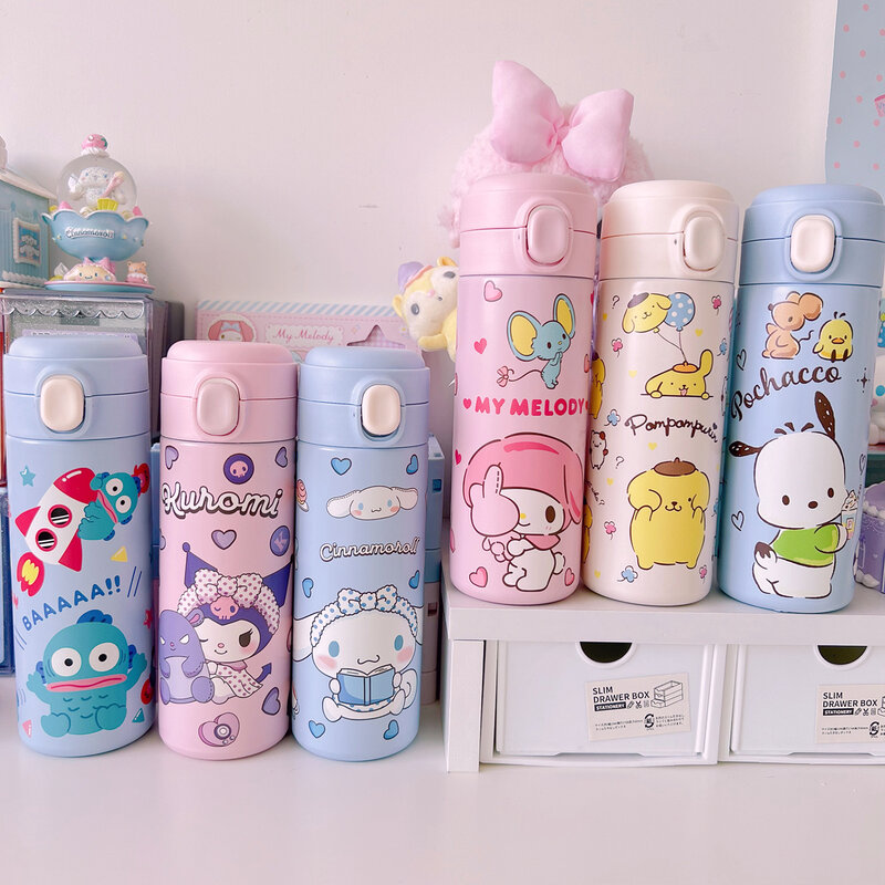 420ML Sanrio Thermos Mug 304 Stainless Insulated Water Cup Travel Water Bottle Kuromi Pochacco Student Water Cup Birthday Gift